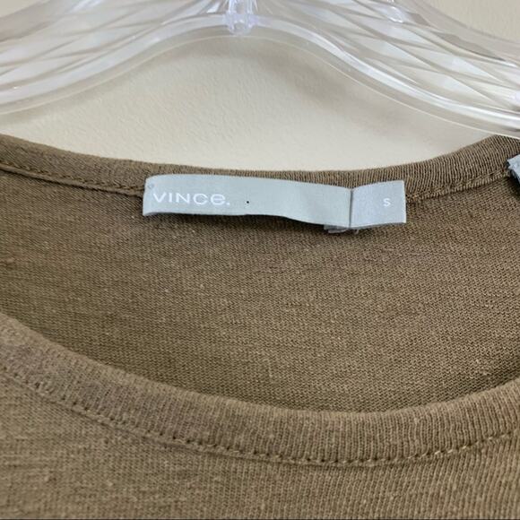 Vince Linen Raw Hem Army Green Long Sleeve Top - Picture 3 of 8